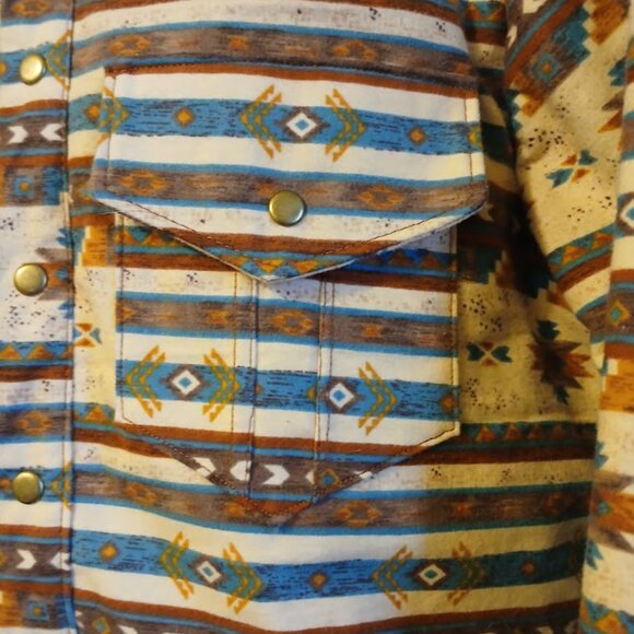 New Mens Flannel Shacket Western Shirt XS Snap up Navajo Thermal Browns Teal Tan - Picture 3 of 11